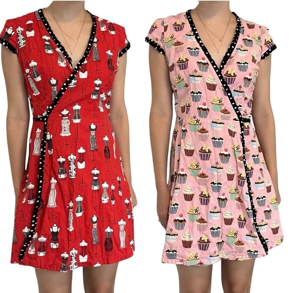 Retrolicious Mini Wrap Dress Retro 50s Vintage Cotton Dainty Kawaii Size Small - Picture 1 of 10